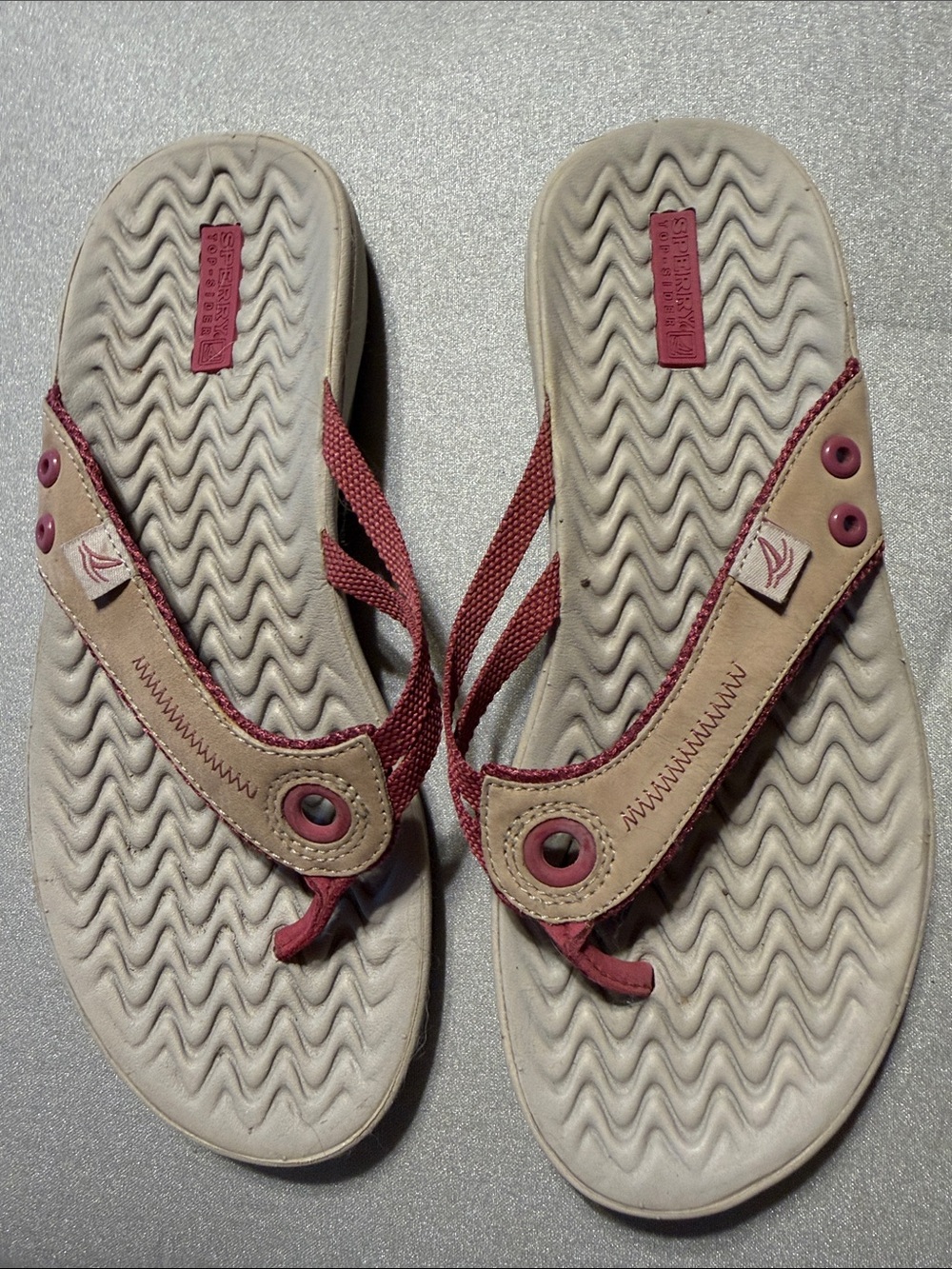 Beige and Dusty Rose Sperry Flip Flops
